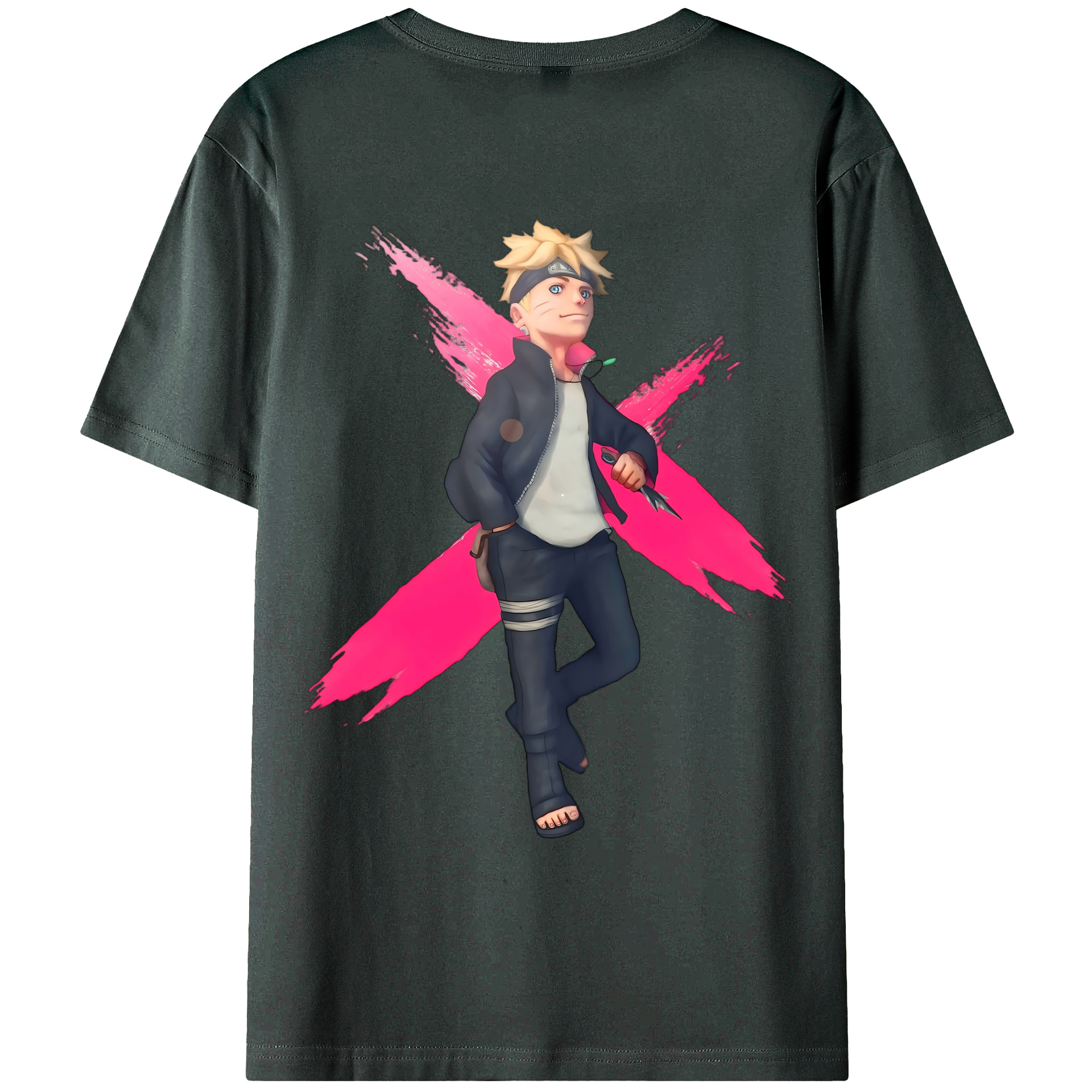 （画像用） NARUTO -ナルト- うずまき ボルト Uzumaki Boruto 綿100％ メンズ半袖Tシャツ（バックプリント） 通気性